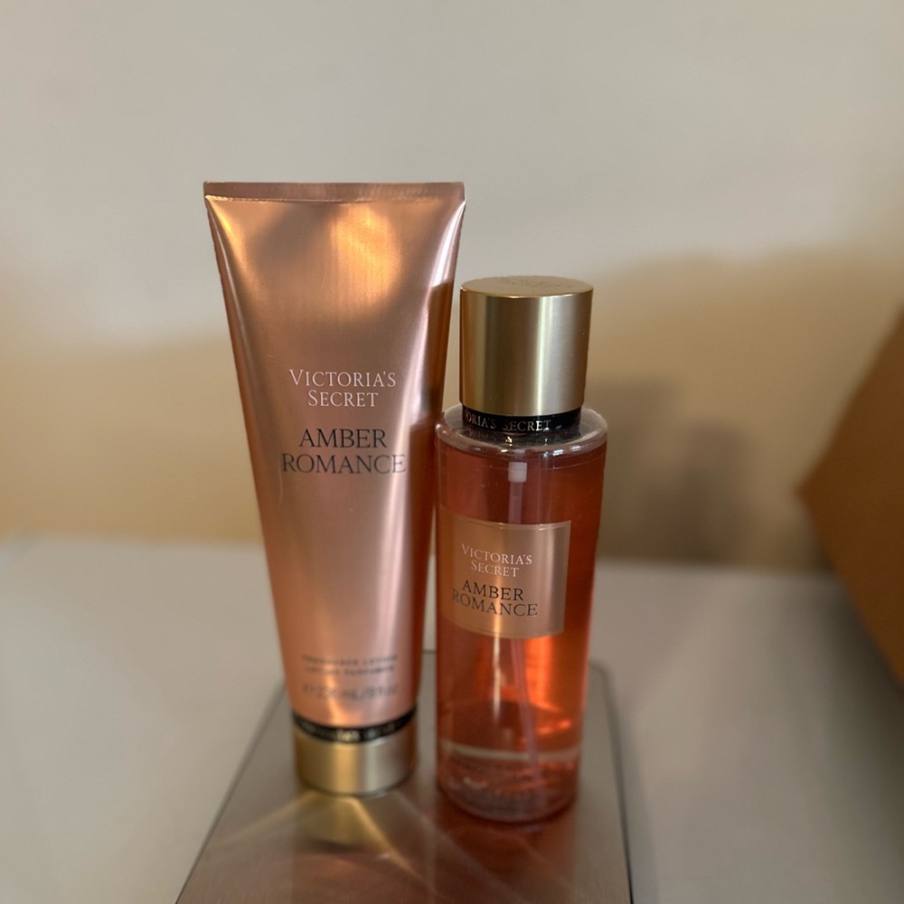 Victoria's Secret Amber Romance Body Wash and Lotion - Pink and Gold